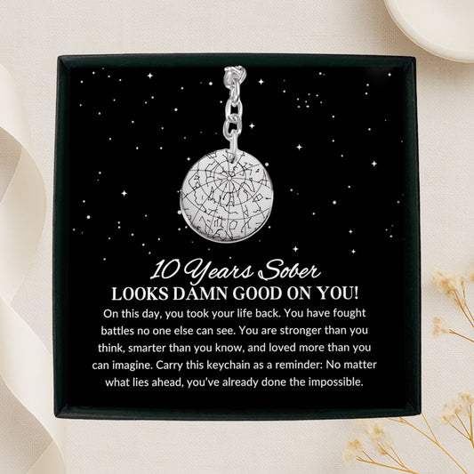 10 Year Sober Anniversary Gift – Custom Sobriety Star Map Keychain