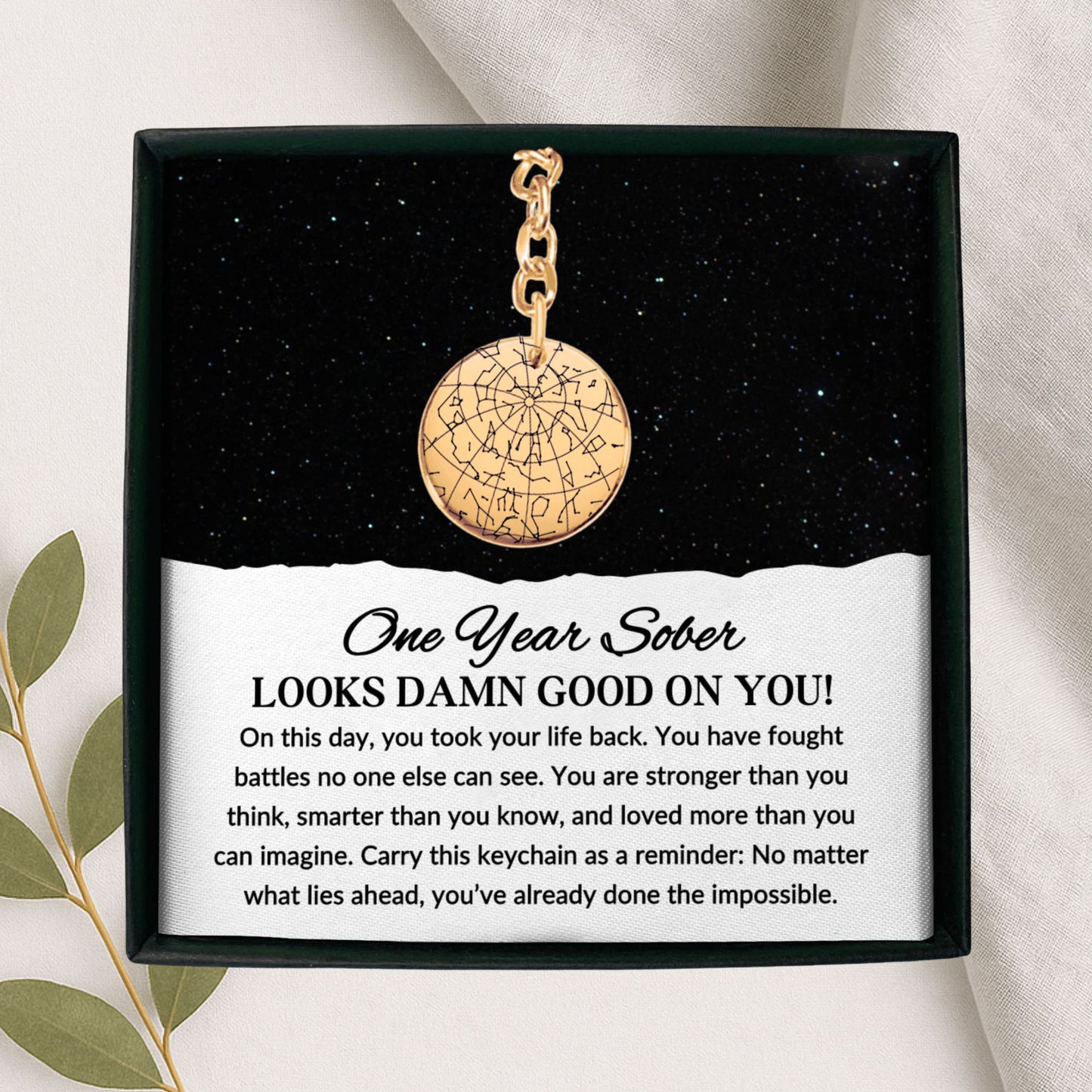 Custom Sobriety Star Map Keychain – One Year Sober Gift