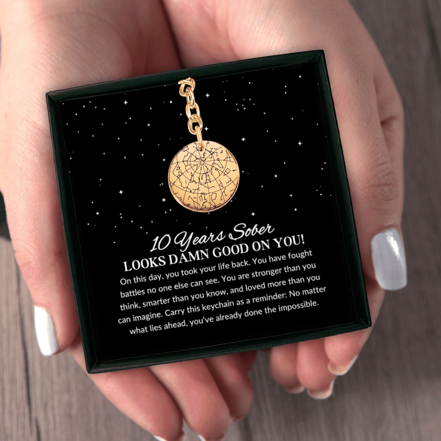 10 Year Sober Anniversary Gift – Custom Sobriety Star Map Keychain