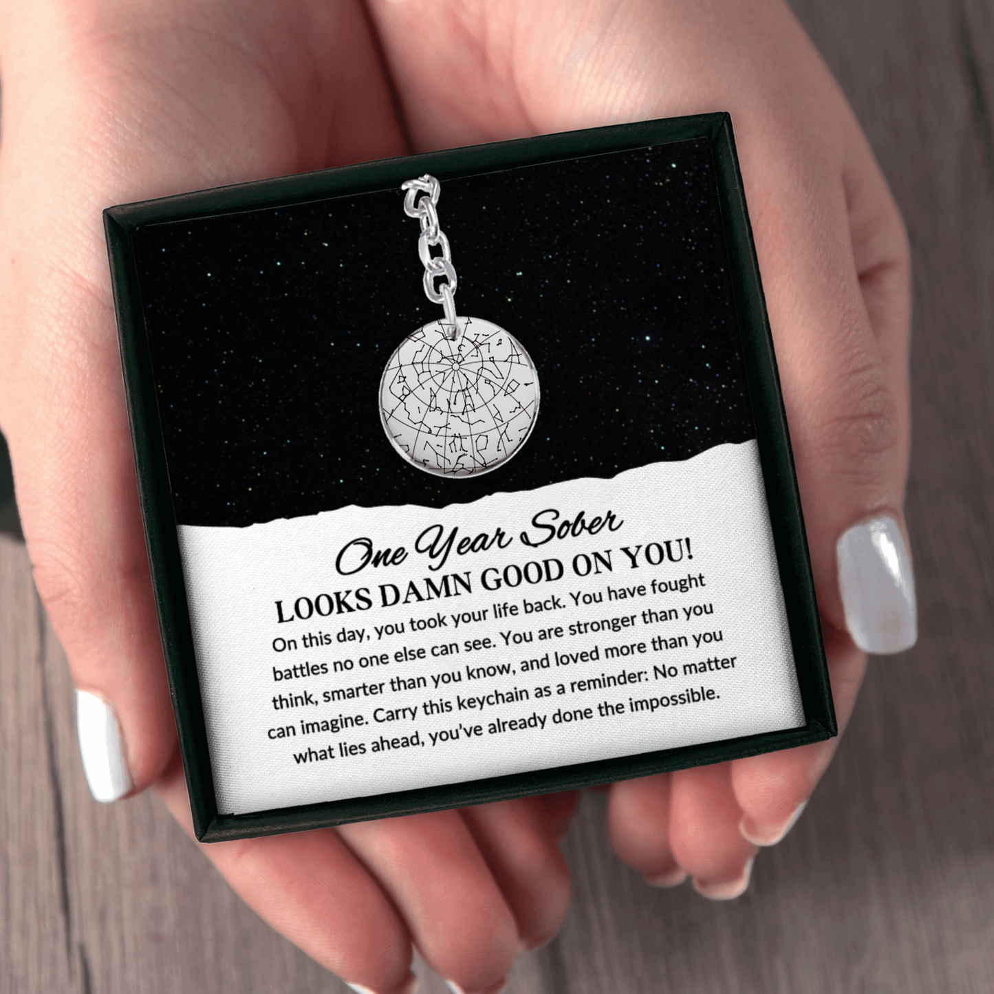 Custom Sobriety Star Map Keychain – One Year Sober Gift