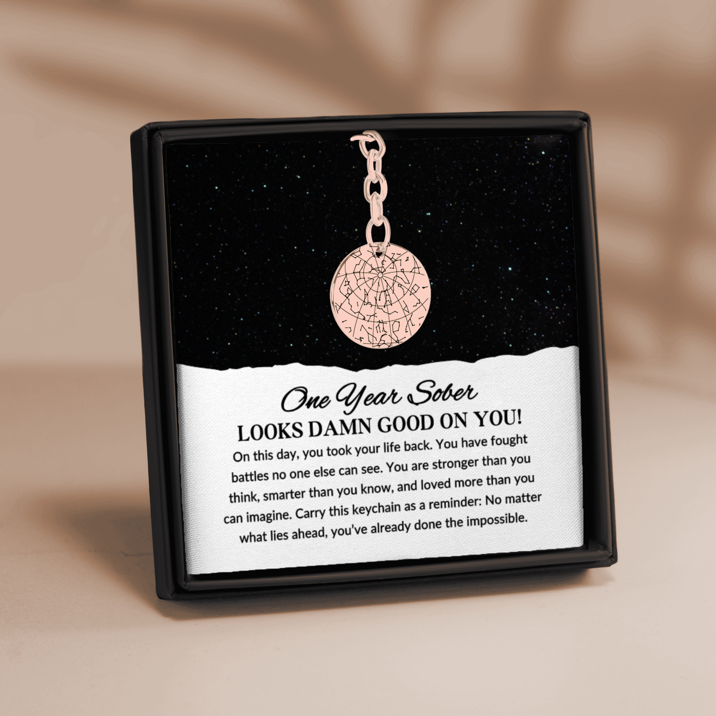 Custom Sobriety Star Map Keychain – One Year Sober Gift