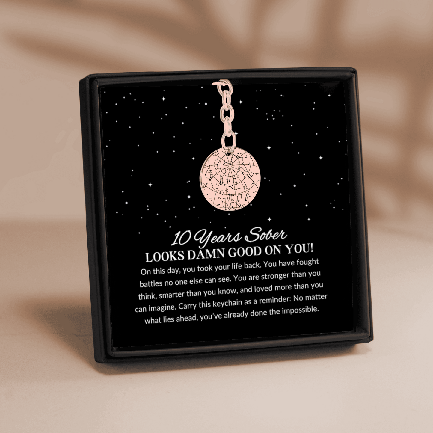 10 Year Sober Anniversary Gift – Custom Sobriety Star Map Keychain