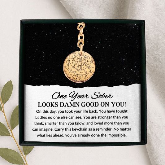 Custom Sobriety Star Map Keychain – One Year Sober Gift