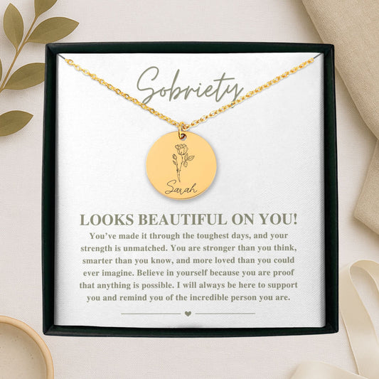 Sobriety Gift for Women – Personalized Birth Flower Necklace