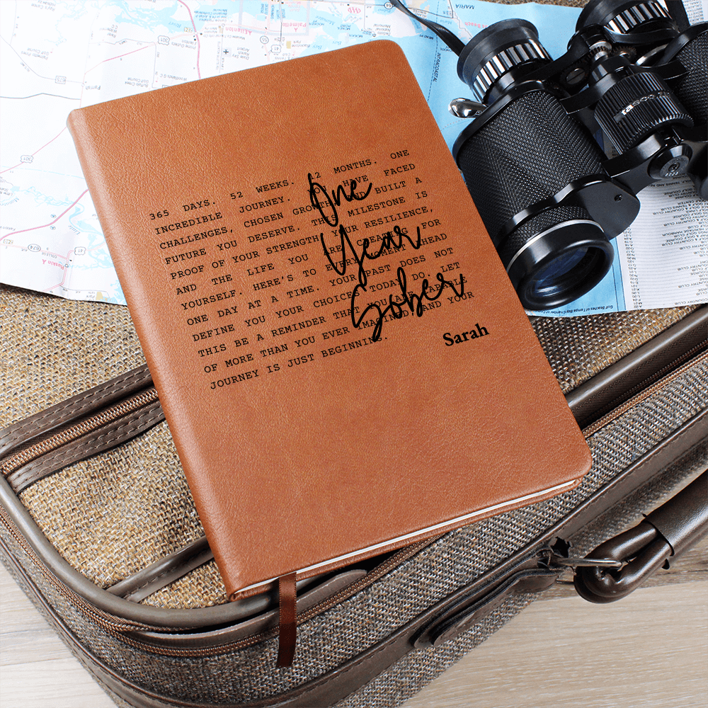One Year Sober Leather Journal – Sobriety Milestone Gift