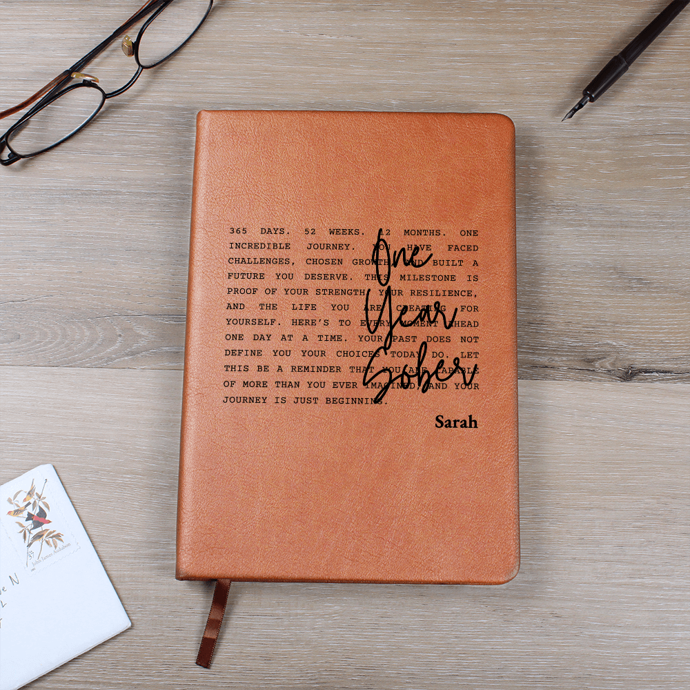 One Year Sober Leather Journal – Sobriety Milestone Gift
