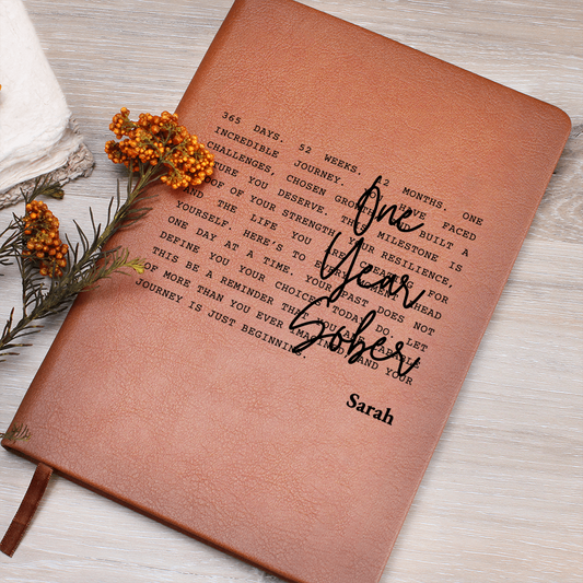One Year Sober Leather Journal – Sobriety Milestone Gift
