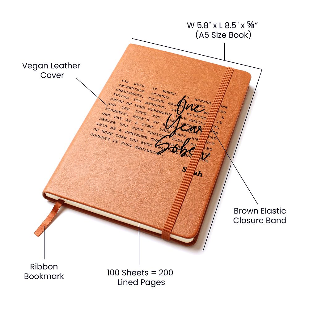 One Year Sober Leather Journal – Sobriety Milestone Gift