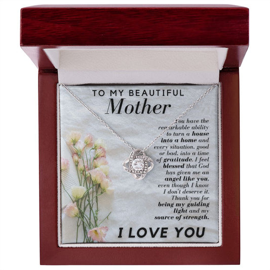 To My Beautiful Mother Love Knot Necklace, Gift for Mom for Mother's Day